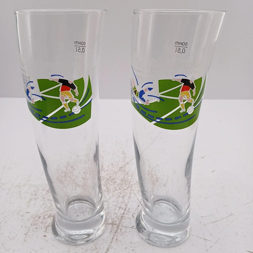 Weihenstephaner Beer Glasses 0.5L – Set of 2 Soccer Theme Pilsner Glasses German